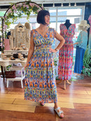 Magic Vibrant Print Maxi Dress - Electric Green & Magenta