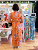 Maeve Marble Print Maxi Dress - Orange & Lilac