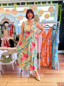 Maeve Marble Print Maxi Dress - Pink & Green