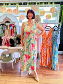 Maeve Marble Print Maxi Dress - Pink & Green
