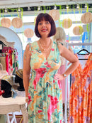 Maeve Marble Print Maxi Dress - Pink & Green