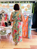 Maeve Marble Print Maxi Dress - Pink & Green