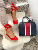 XTI Lace Up Espadrille 141094 Rojo Wedge Sandal - Red