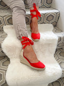 XTI Lace Up Espadrille 141094 Rojo Wedge Sandal - Red