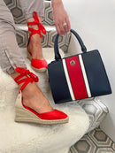 XTI Lace Up Espadrille 141094 Rojo Wedge Sandal - Red