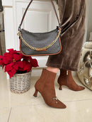 Marco Tozzi Monogram Chain Strap Bag - Tan & Brown