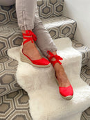 XTI Lace Up Espadrille 141094 Rojo Wedge Sandal - Red