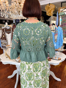 Laurena Crochet Peplum Cardi - Khaki Green