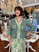 Laurena Crochet Peplum Cardi - Khaki Green