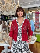 Laurena Crochet Peplum Cardi - Ruby
