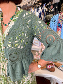 Laurena Crochet Peplum Cardi - Khaki Green