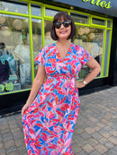 Darla Floral & Gold Print Dress - Blue, Pink & Coral