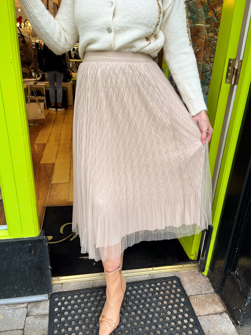 Catherine Reversible Tulle & Crepe Skirt - Beige