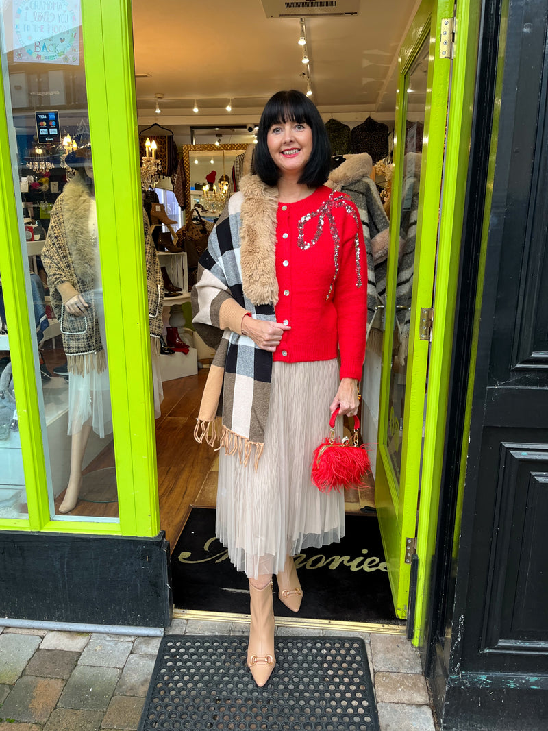 Catherine Reversible Tulle & Crepe Skirt - Beige