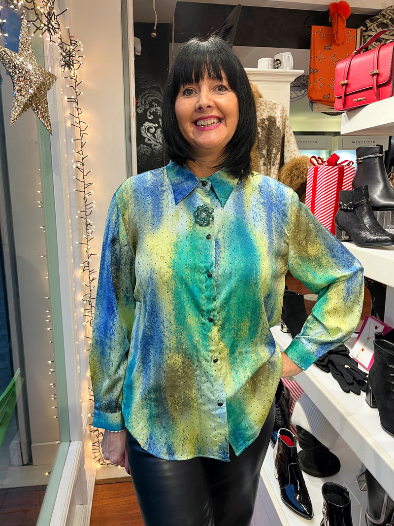 Amanza Ombre Blue & Green Jewel Blouse