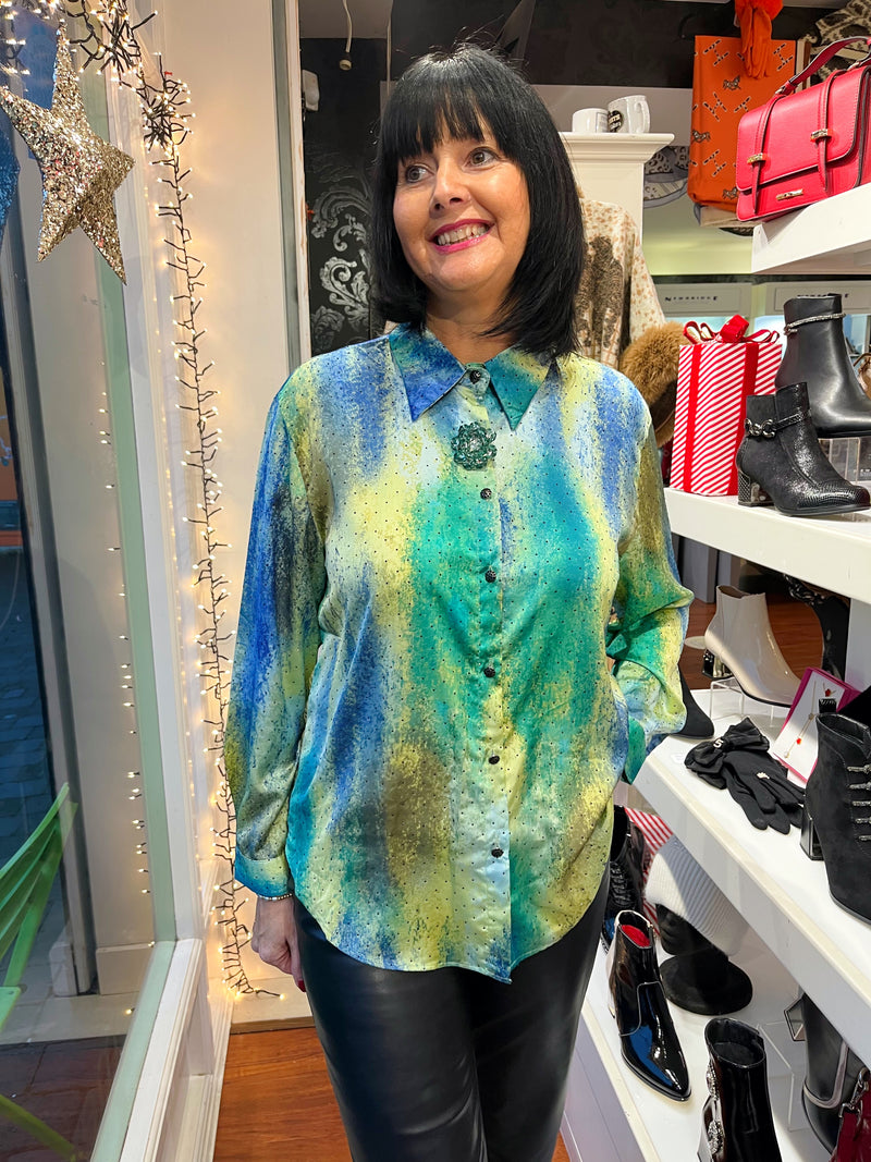 Amanza Ombre Blue & Green Jewel Blouse