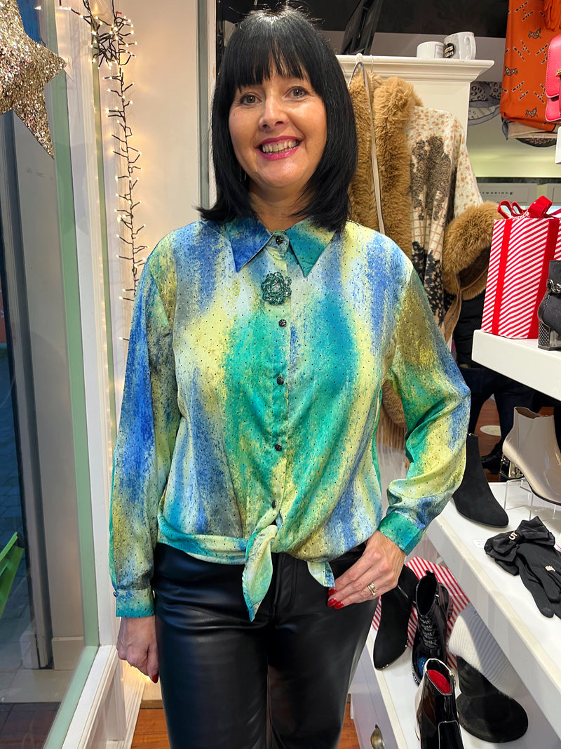 Amanza Ombre Blue & Green Jewel Blouse