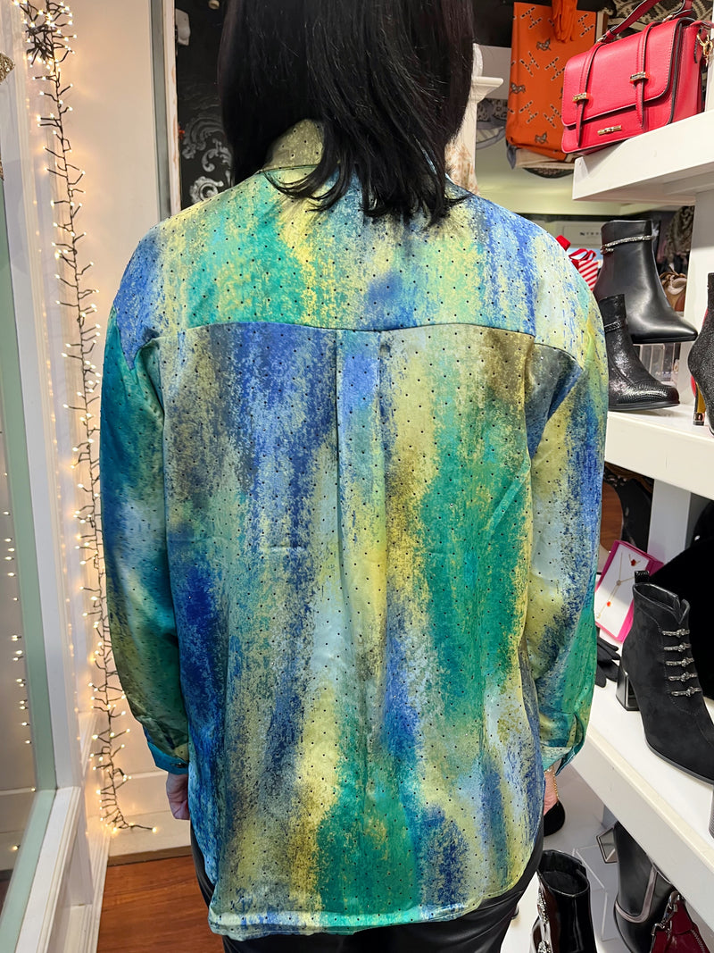 Amanza Ombre Blue & Green Jewel Blouse