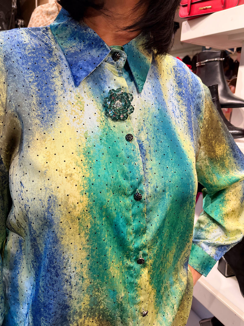 Amanza Ombre Blue & Green Jewel Blouse