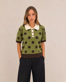 Hazel Polka Dot Collar Jumper - Olive Green