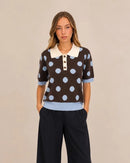 Hazel Polka Dot Collar Jumper - Powder Blue & Brown
