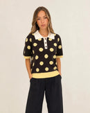 Hazel Polka Dot Collar Jumper - Lemon & Brown