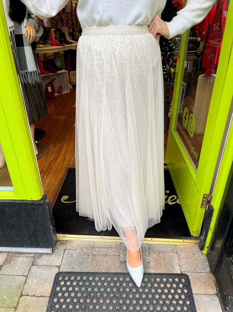 Sydney Sequin Tulle Maxi Skirt - Cream