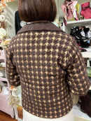 Kallie Houndstooth Knitted Jacket - Chocolate & Camel