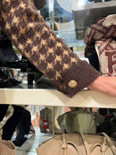Kallie Houndstooth Knitted Jacket - Chocolate & Camel