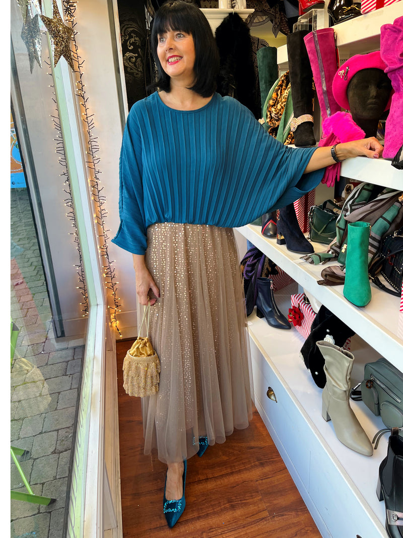 Sydney Sequin Tulle Maxi Skirt - Camel