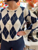 Darcy Diamond Print Cardi - Navy & Cream