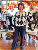 Darcy Diamond Print Cardi - Navy & Cream
