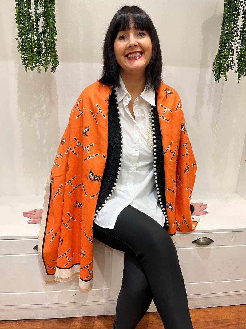 Harriet Reversible Shawl - Orange & Beige