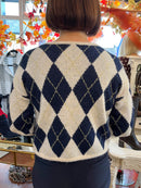 Darcy Diamond Print Cardi - Navy & Cream