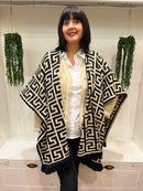 Vienna Printed Shawl - Beige & Black