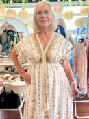 Hemera Gold Embroidered & Bead Dress - White