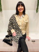 Vienna Printed Shawl - Beige & Black