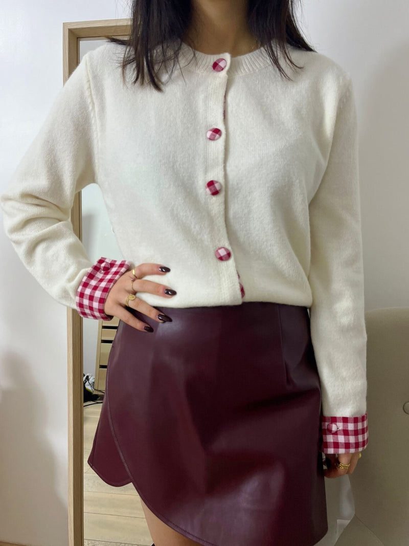 Sofia Gingham Button & Cuff Knit Cardi