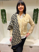 Vienna Printed Shawl - Beige & Black