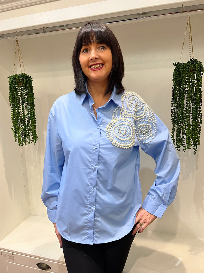 Claudia Pearl & Crystal Shirt - Blue