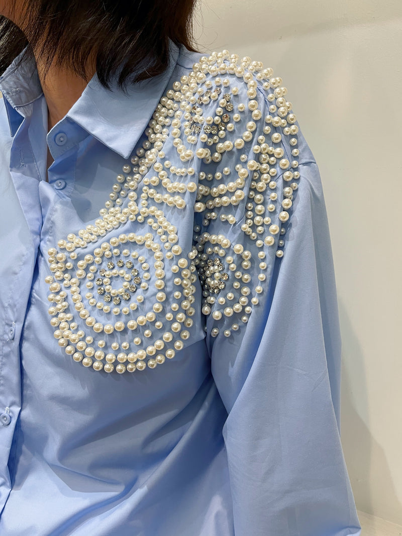 Claudia Pearl & Crystal Shirt - Blue