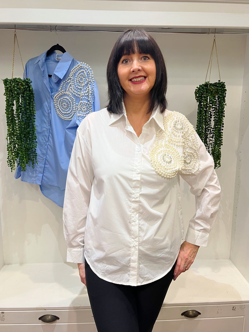 Claudia Pearl & Crystal Shirt - White