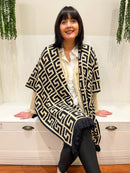 Vienna Printed Shawl - Beige & Black