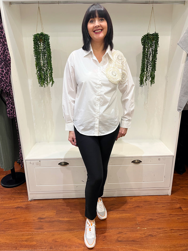 Claudia Pearl & Crystal Shirt - White