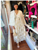 Jessie Gold Leaf Print Dress - Cream