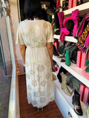 Jessie Gold Leaf Print Dress - Cream