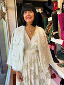 Jessie Gold Leaf Print Dress - Cream