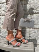 Una Healy “Crazy Town" Chrome Gem Heeled Mules