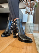 Redz Emblem Studded Boots - Black & Beige