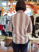 Giselle Bow Tartan Shirt - Cherry & Blue